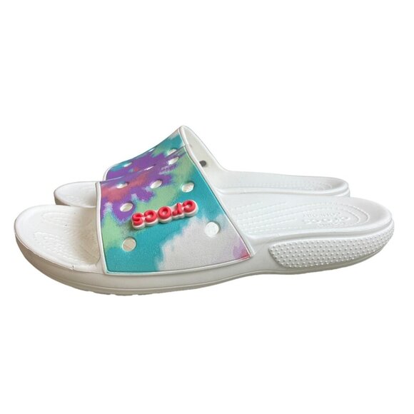 Crocs White Rainbow Tie-Dye Slippers Sandals Sz (Women 10 /Men 8) - NWOB - Picture 4 of 6